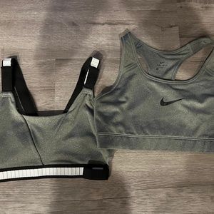 2 EUC Nike Sports Bras Grey Gray Swoosh & Grey with Adjustable Straps Size: M